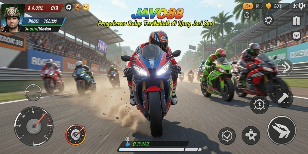 Tampilan gameplay balap motor yang mendebarkan dan penuh aksi.