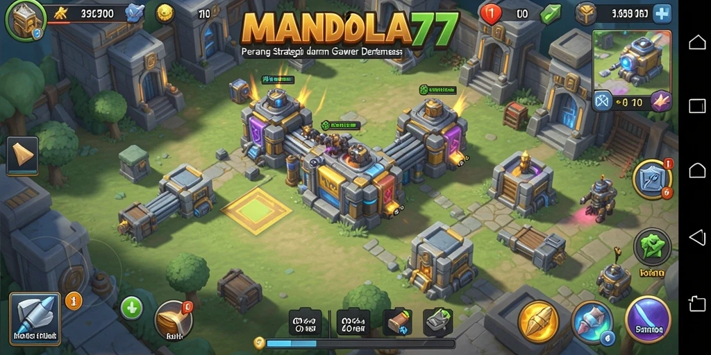 Screenshot gameplay MANDALA77 menampilkan aksi Tower Defense yang mendebarkan.