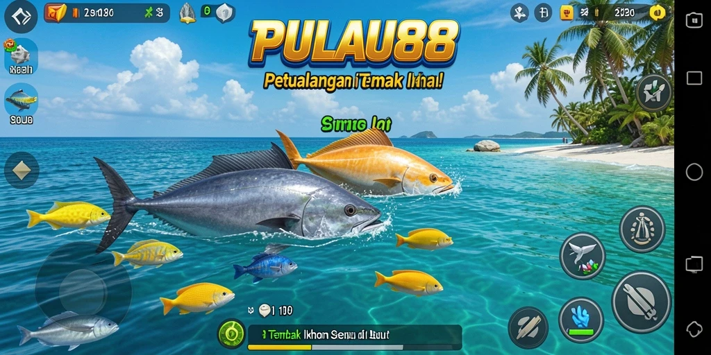 Screenshot menampilkan aksi menembak ikan yang mendebarkan.